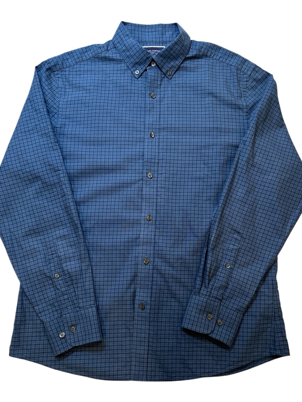 Charles Tyrwhitt Navy Blue Mini-Check Button-Down Shirt, Size Large - Slim Fit